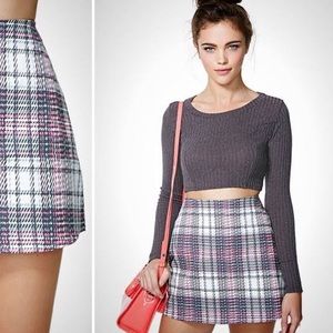 Motel Rocks pink & gray plaid tartan skirt
